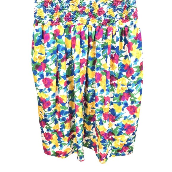 Vintage Plaza South Floral Puff Sleeve Smocked Drop Waist Midi Dress Size 8 - Picture 10 of 14